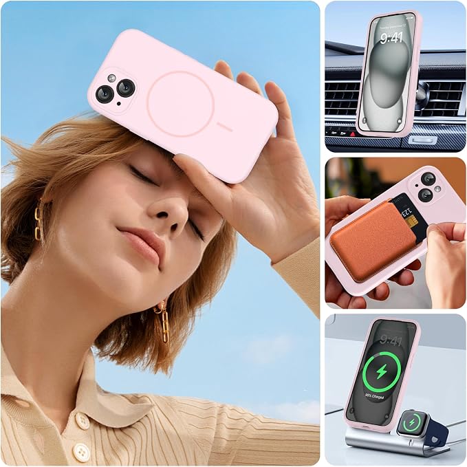 Miracase Silicone & Magnetic for iPhone 15 Case, Sand Pink | Compatible with MagSafe, Soft Microfiber Lining, Premium Silicone Cover Shockproof Drop Protection Phone Case for 15 - Image 6