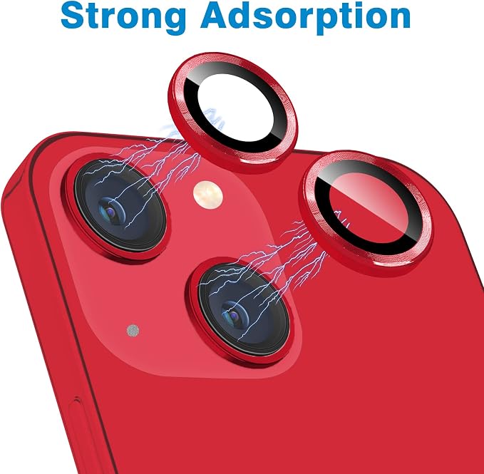 for iPhone 13 Mini/iPhone 13 Camera Lens Protector, Anti-Scratch 9H Tempered Glass Metal Camera Screen Protector Shockproof Cover Film Ring -2 Pcs Red - Image 3