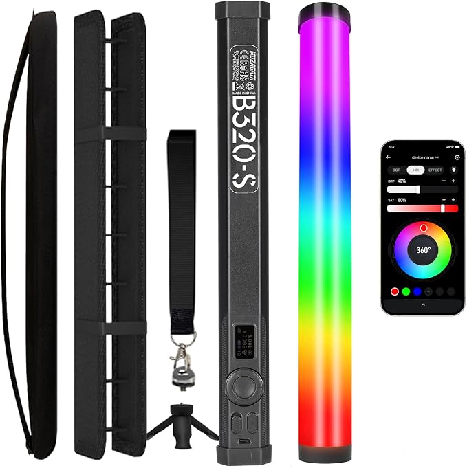 PHOTOOLEX Magnetic Light Wand, 360° RGB Tube Light, LED Video Light Stick | 10W/Full Color/CRI 96+/TLCI 97+/2500K-9900K/21 Scenes/Handheld/5200mAh, for Studio Photography Vlog Recording Streaming by PHOTOOLEX