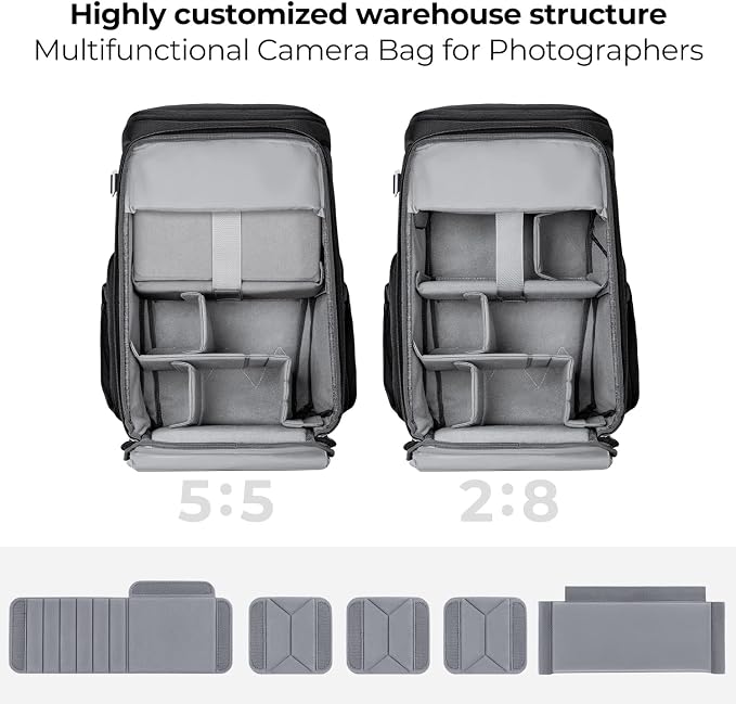 K&F CONCEPT Camera Backpack, 22L Expandable Camera Bag with Rain Cover | with Tripod Holder & 15.6in Laptop Compartment, Quick Access & Water Resistant, Travel & Outdoor, Magic Chamber, B06 - Image 2