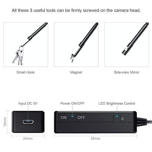 5.5mm Endoscope,1080P HD Borescope Inspection Camera with Light | Snake Camera for iPhone & Android, 5FT Flexible Cable, IP67 Waterproof, for Automotive HVAC Mechanic, Tools for Men - Image 5