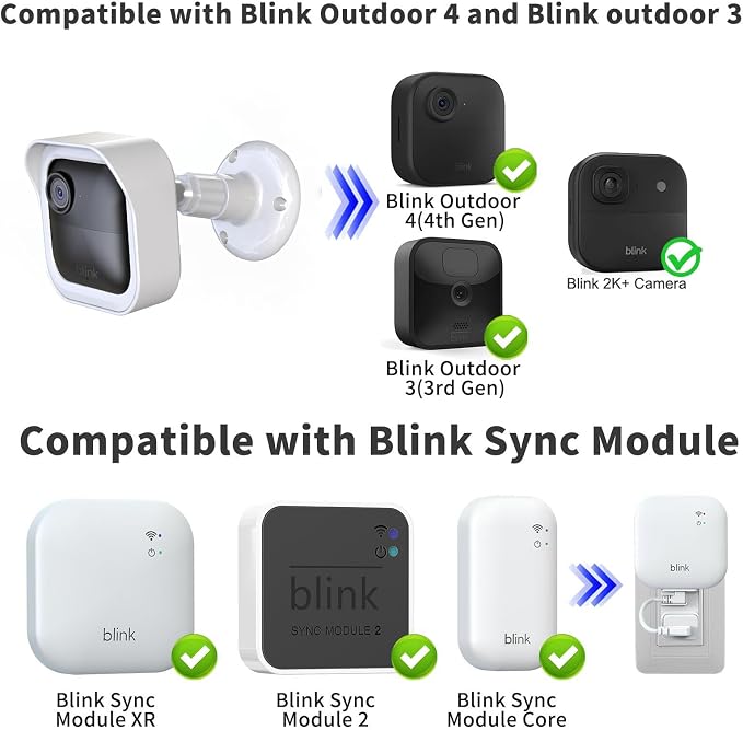 360° Adjustable Blink Outdoor Camera Mount with Sync Module Mount, White | 2Pack Wall Mount for Blink Camera 4/Outdoor 2K+, Weatherproof Housing Cover for Blink Camera System, Improve Viewing Angle - Image 2