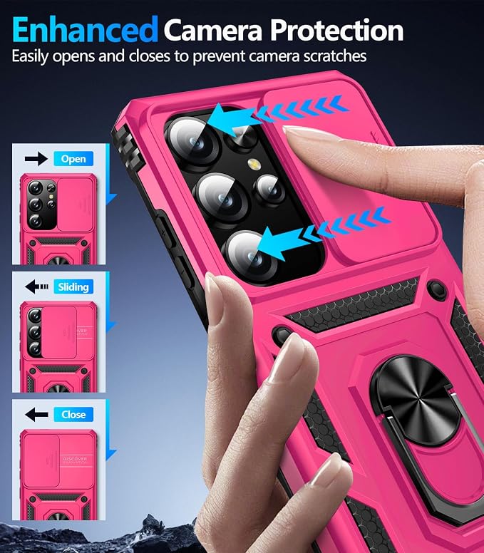 Taisairu for Samsung Galaxy S26 Ultra Case with Screen Protector & Slide Camera Lens Cover, Built-in Magnetic Ring Stand Shockproof Protective Phone Case for Samsung S26 Ultra Case (Hot Pink) - Image 6