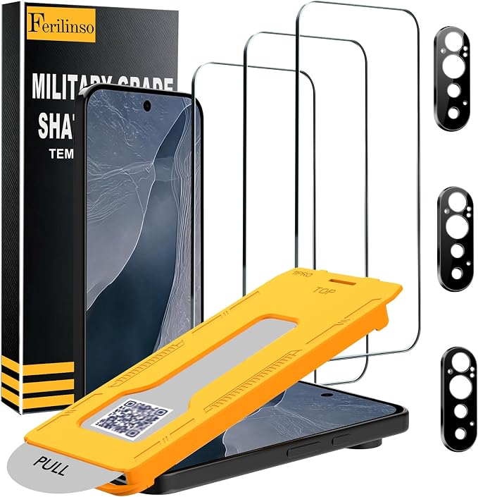 Ferilinso Screen Protector for Google Pixel Pro 11 mm Glass Case Friendly | 3 Pack, 9H+ Military-Grade Shatterproof, HD Clear, Easy Installation Bubble Free, with Camera Lens Protector by Ferilinso