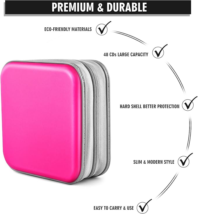 48‑Capacity Hard Plastic CD/DVD Binder for Car, Home & Travel | Zipper‑DVD Organizer, Scratch‑Resistant Sleeves Shield Discs From Dust & Damp; Stores Music, Video, Gaming & Blu‑ray Discs - Image 3
