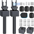 Handheld Adaptor for Interview Mic, 2 Packs Wireless Mic holders for DJI/Rode/Hollyland Lark Lavalier, Universal Magnetic Microfono Stand with Foam Windshield & Flag Station for Interview/Vlogging by GAHOGA