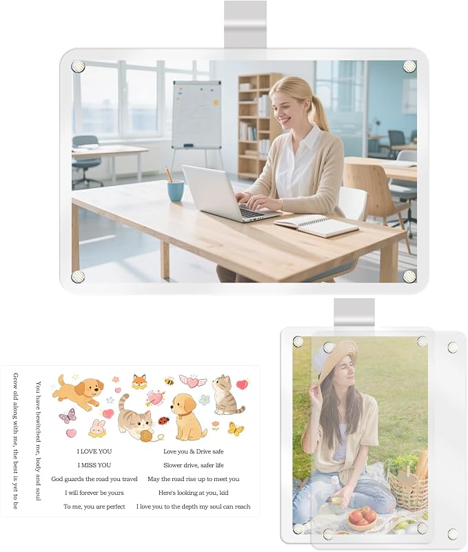 2Pcs Car Sun Visor Photo Folder, Meaningful Car Accessories for Women Acrylic Magnetic Visor Photo Clip for 3" & 4" Photos, Holiday Gifts Suitable for Gifting to Family & Friends - Image 2