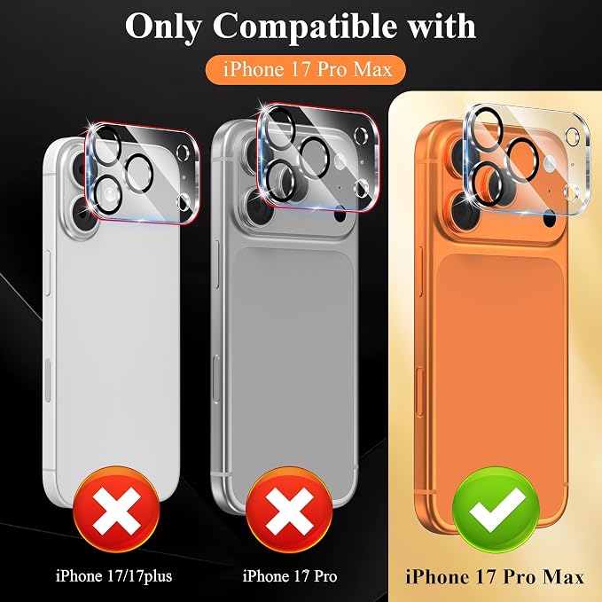 4 Pack Camera Lens Screen Protector Compatible with iPhone 17 Pro Max | 9H Tempered Glass Camera Lens Cover Decoration, Case Friendly, High Definition, Scratch-Resistant, Clear+Black Circle - Image 2