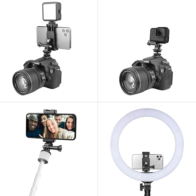 Anwenk Phone Holder Hot Shoe Mount Adapter with Cold Shoe Mount for Microphone/ Flash Light Compatible with Gopro Hero DJI Osmo Action Camera Smartphone, Attach on DSLR Camera / Ring Light/ Tripod - Image 7