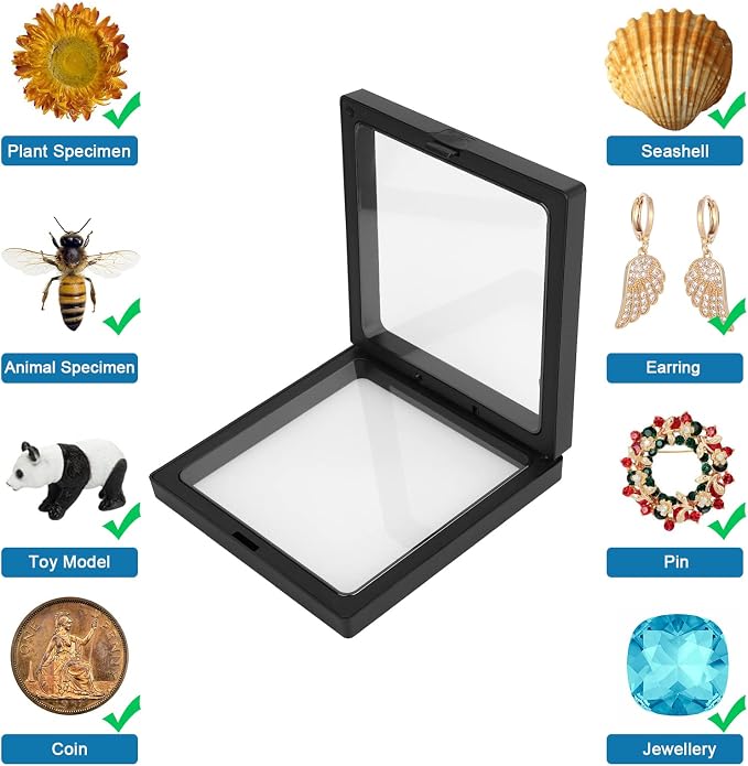 Linkstyle 10PCS 3D Floating Frame Display Stand, Transparent PE Floating Display Case, Challenge Coins Specimen Medallions Jewelry Storage Box Suspension Frame - Image 3