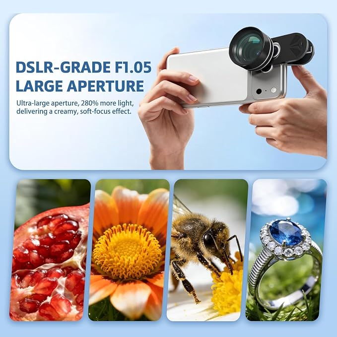 90mm Macro Lens for Smartphone, 10X Phone Lens for iPhone & Android | Clip-on Macro Lens Kit, F1.05 Aperture, 90mm Working Distance, 6-Element Glass, AR+AF Coating, Aluminum Housing - Image 2