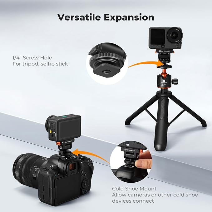 K&F CONCEPT Cold Shoe Mount Compatible with DJI Osmo Nano/Osmo Action 6 | Action Camera Magnetic Quick Mount Holder, Tripod Adapter Hot Shoe Camera Connector with 1/4" Screw Hole, PP08 - Image 3