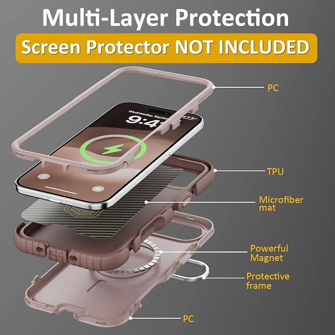 Follaroma Magnetic for iPhone 17 Air Case with Camera Stand, Light Brown | Built-in Glass Camera Cover Stand,Compatible with MagSafe,Heavy Duty Shockproof Protective,Military-Grade Anti-DropDual Case - Image 6