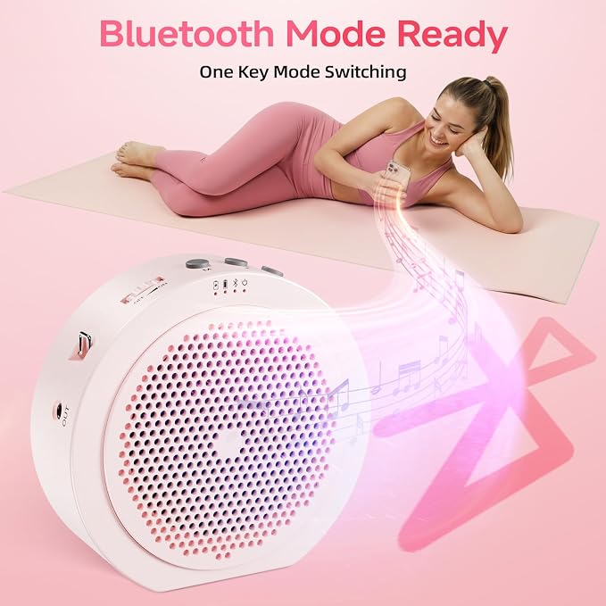 Moman Wireless Voice Amplifier with Lavalier Mic, 20H Battery 164ft Range Sensitive Pickup Noise Reduction PA System Bluetooth Portable Magnetic Charging Dock, Amplifier for Teacher Yoga Tour, Pink - Image 8