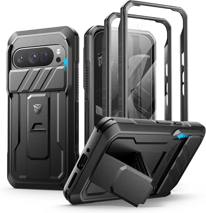 Dexnor for Google Pixel 9 Pro Case with Slide Camera Cover & Built-in Screen Protector & Heavy-Duty Kickstand,Full-Body Protective Cover Rugged Bumper Cases for Pixel 9 Pro,Black(2024) by Dexnor