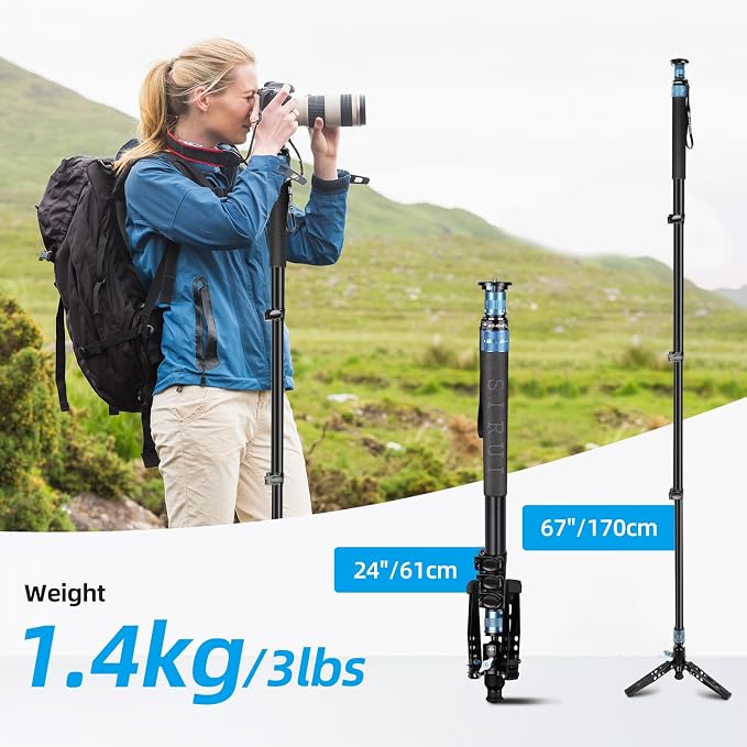 SIRUI AM-404FL Aluminum Camera Monopod with Feet, Removable Base | 74.8" Height, 26.4LB Load, 360° Panning, 4-Section, Canon, Nikon, Sony, DSLR, Mirrorless Camera - Image 8