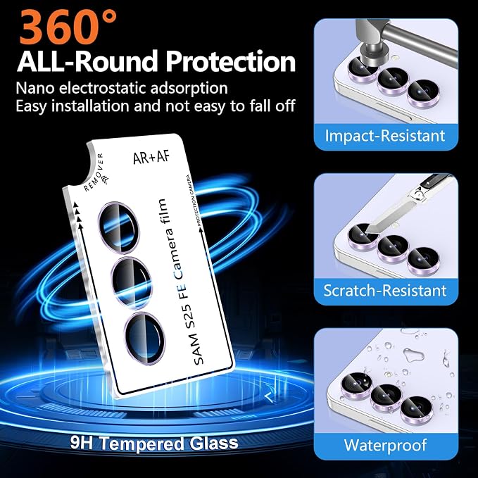 for Samsung Galaxy S25 FE Camera Lens Protector, Individual Metal Ring Tempered Glass Lens Cover, [Strong Adsorption] Scratch Resistant Ultra-Thin HD Clear Lens Cover, 1 Set-Purple Ring - Image 2