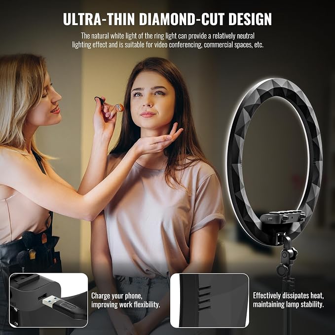 19" LED Ring Light with Stand, 78.7" Tripod, 3 Phone Holders | 45W Selfie Light, 2700K-6300K Adjustable Color, CRI 96+, Dimmable Brightness for Live Streaming, TikTok, YouTube, Makeup - Image 5