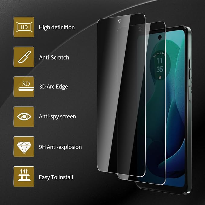 3 Pack Privacy Screen Protector for Motorola Moto G 5G 2024 With 3 Pack Camera Lens Protector, Anti Spy Tempered Glass Film, 9H Hardness, Black Protector, Anti-Scratch, Bubble Free - Image 3