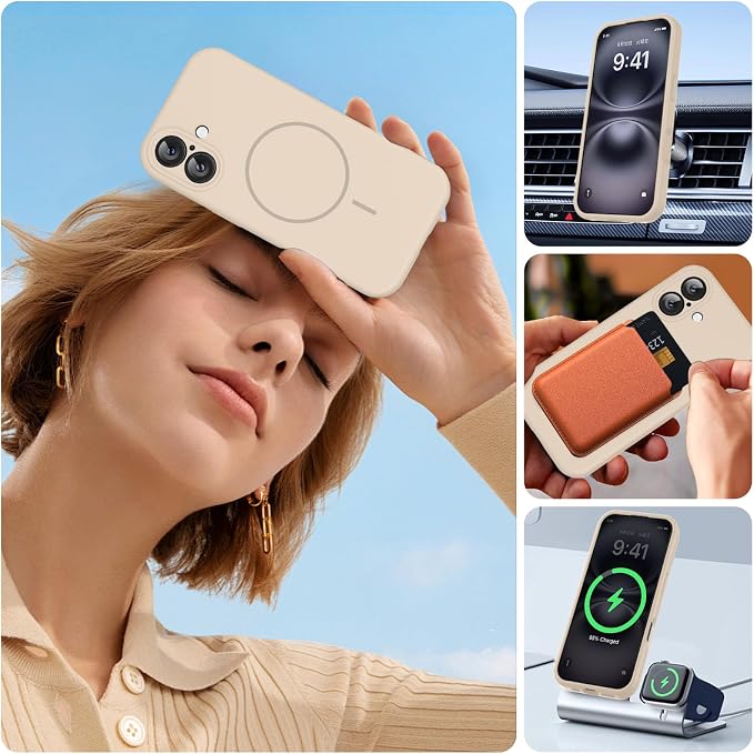 Miracase Silicone & Magnetic for iPhone 16 Case, Sand | Compatible with MagSafe, Anti-Scratch Microfiber Lining, Liquid Silicone Case Shockproof Drop Protection Phone Case for 16 - Image 7