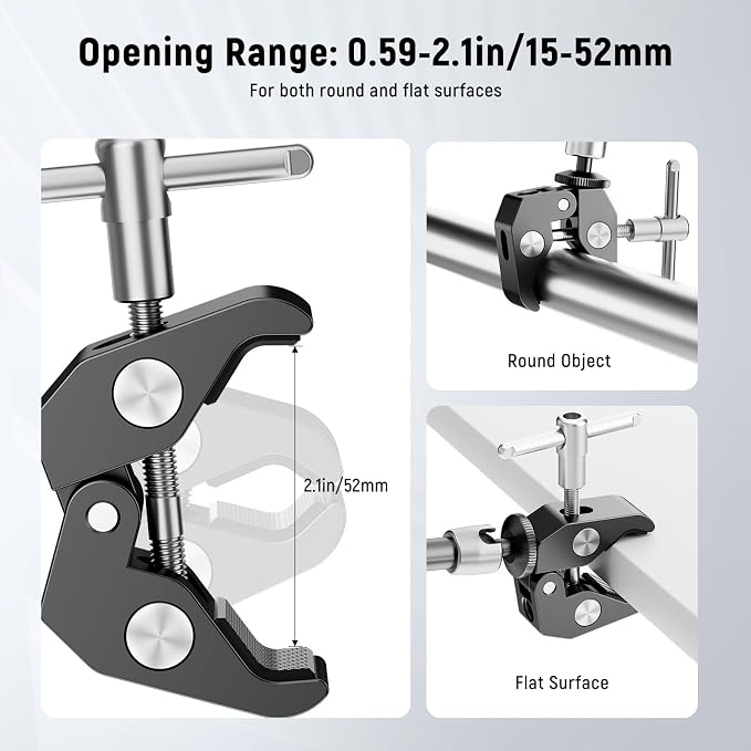 NEEWER 9.8"/25cm Magic Arm with Super Clamp & Cleaning Cloth, 1/4" & 3/8" Threads for Flash/LED Light/Microphone/DSLR Camera Monitor Compatible with SmallRig Camera Cage, Max Load: 4.4lb/2kg, ST25C - Image 5