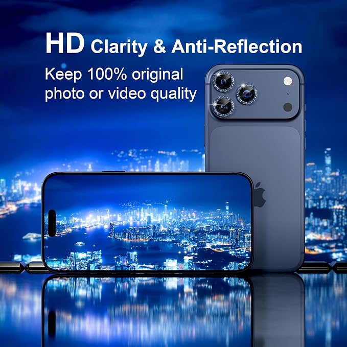 Misea Compatible for iPhone 17 Pro/iPhone 17 Pro Max Camera Lens Protector | 9H Tempered Glass Ultra HD Bling Camera Screen Protector Cover Metal Individual Ring Accessories, Deep Blue Glitter - Image 4