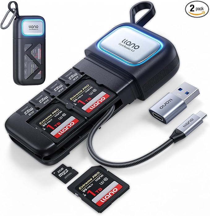 llano High Speed SD/Micro SD 4.0 Card Reader Holder Case, USB 3.2 Gen1 | (5Gbps) 4*SD 8*Micro SD UHS-II Crads Storage, F15 2 in 1 312MB/S Plug&Play for iPhone, Android, MacBook, Laptop, Cameras by TheHorizonofPossibility