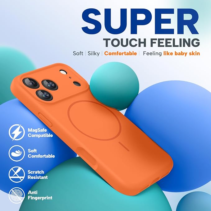 miracase Magnetic for iPhone 17 Pro Max Case, [Soft Anti-Scratch Microfiber Lining], Compatible with MagSafe, Liquid Silicone Case Shockproof Drop Protection Phone Case for 17 ProMax, Sunset Orange - Image 3