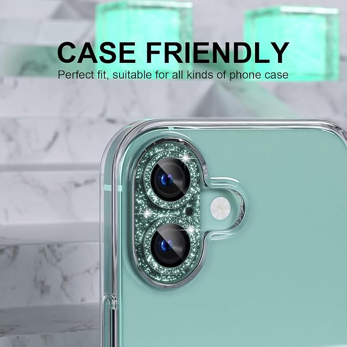 Choiche for iPhone 16 /iPhone 16 Plus Camera Lens Protector, Glitter-Teal | Bling Metal Camera Cover with 9H Tempered Glass Lens Screen Protector Accessories, Strong Adsorption, Case-Friendly - Image 4