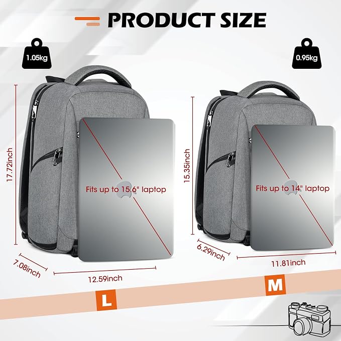 SDYSM Camera Bag Backpack Professional for DSLR SLR Mirrorless Camera | 14 Inch Waterproof Camera Laptop Backpack with Rain Cover Anti Theft Travel Case Large Capacity Photography Backpack, Grey - Image 7