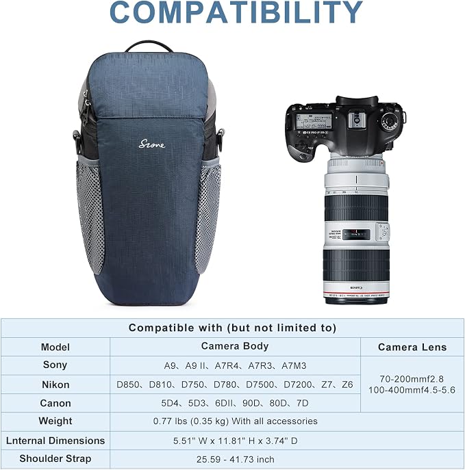 S-ZONE Camera Bag DSLR/SLR Waterproof Camera Case for Photographers Holster Compatible with Nikon Canon Sony | Strong Buckle,Rain Cover,Compatible with Nikon Canon Sony - Image 2