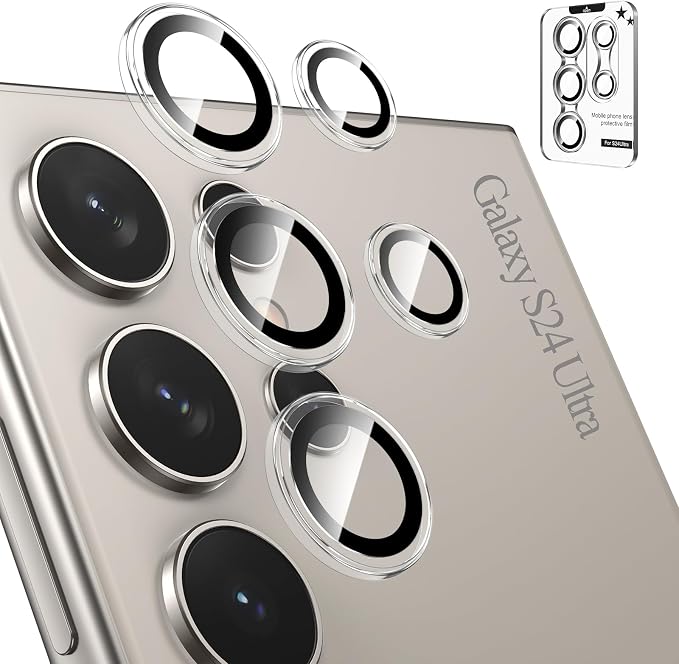 Tensea Compatible with Samsung Galaxy S24 Ultra Camera Lens Protector | 9H Tempered Glass Camera Cover Screen Protector Metal Individual Ring [Installation Tray][Case Friendly] by Tensea