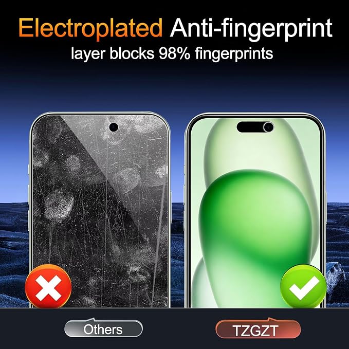 TZGZT Privacy Screen Protector for iPhone 15, Tempered Glass, Case Friendly | 3 Pack, 9H+ Military Grade Shatterproof, Anti-Scratch, HD, Easy Installation, Bubble Free, Includes Camera Lens Protectors - Image 8