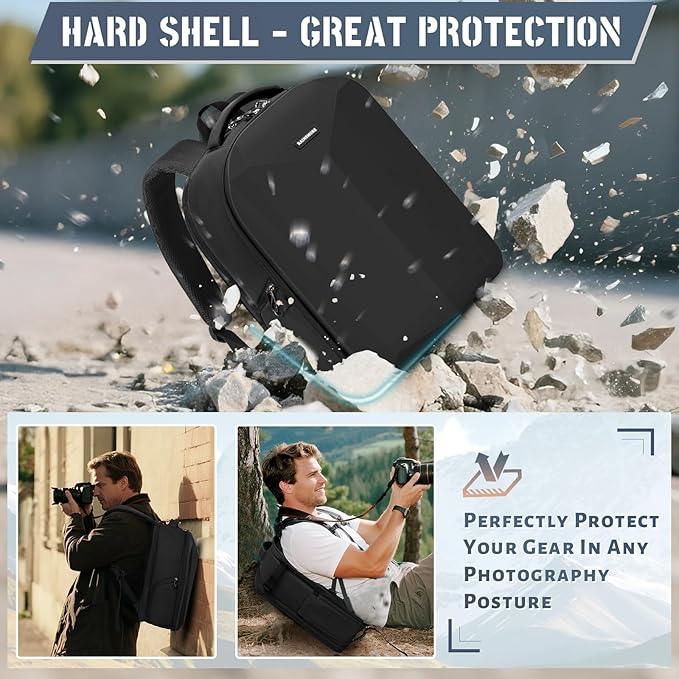 RAINSMORE Camera Backpack Hard Shell for DSLR/SLR Waterproof Camera Bag with Laptop Compartment 15.6 Inch Professional Camera Case with Rain Cover Photography Backpack Bag with Camera Lens Case Black - Image 4