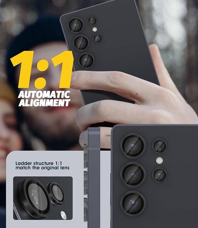 Orzero (2 Sets Camera Lens Protector for Samsung Galaxy S25 Ultra, [EZ Install] [Case-Friendly] 9H Tempered Glass CD Pattern Lens Cover, Military-Grade Shockproof, HD Clarity Anti-Glare - Black - Image 3