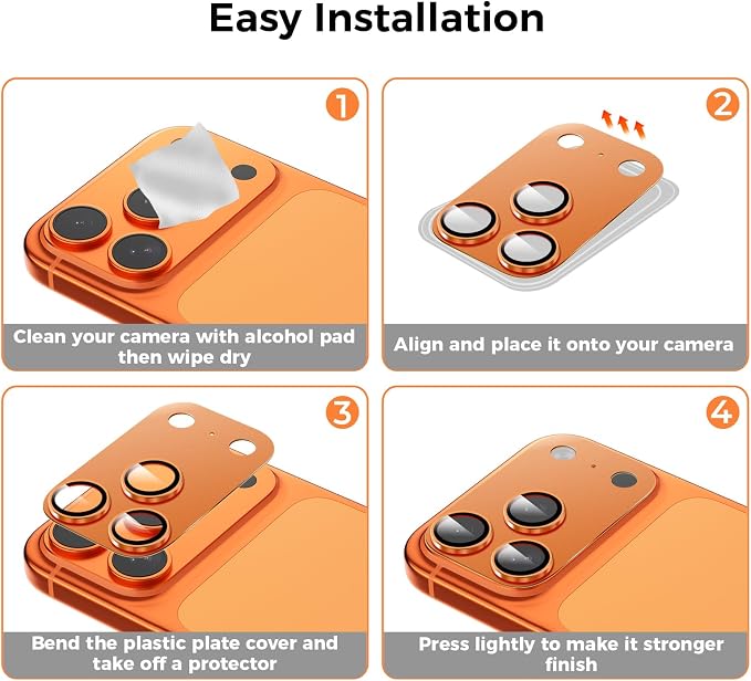 Screen Protector for iPhone 17 Pro Max 6.9-Inch +2 Pack Orange Metal Camera Lens cover Protector - Image 8