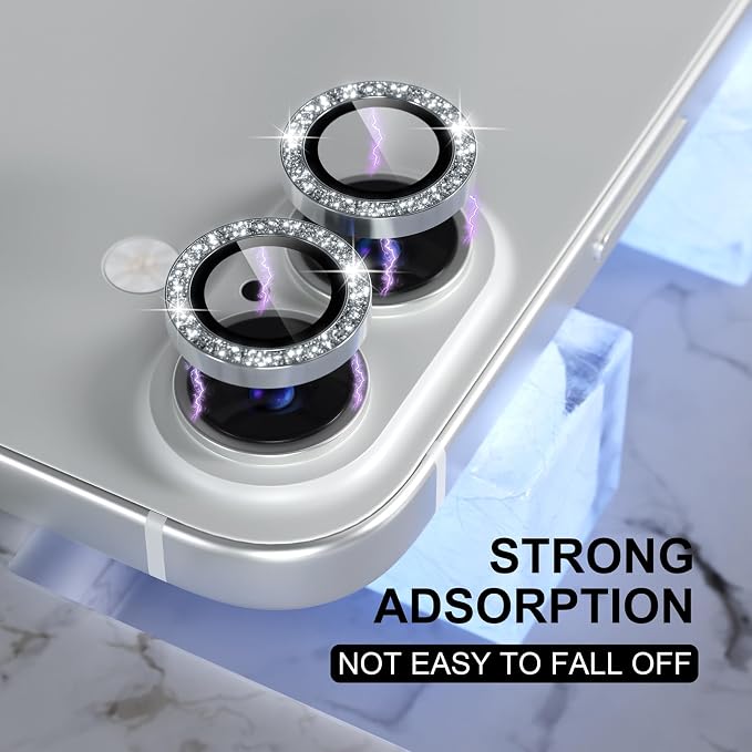 Choiche for iPhone 16/16 Plus Camera Lens Protector Bling, Glitter-Silver | Ultra HD, 9H Tempered Glass Camera Cover Screen Protector Metal Individual Ring Decoration Accessories, 2-Lens, 6.1/6.7-inch - Image 6