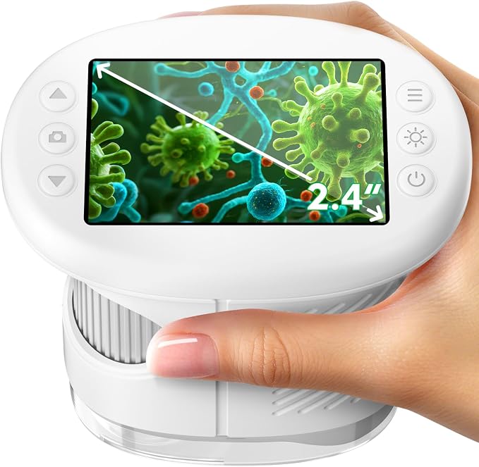Odatay 4K 1000X Digital Microscope for Kids with 32G Card, Long Distance Viewing & 2.4" Screen Portable Handheld Edu Toys for Age 3-12 Exploring Bugs Plants at Home Classroom & Outdoor Travel, White by Odatay