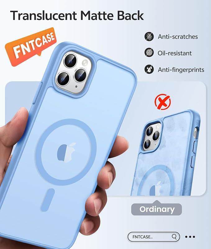 FNTCASE for iPhone 11 Pro Case, Fit for Magsafe, Translucent Matte Back | Magnetic Phone Cases, 14FT Military Grade Drop Protection, Shockproof Bumper, Slim Protective Cover, Light Blue - Image 6