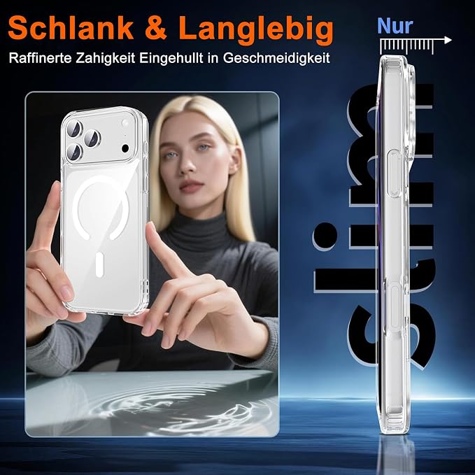 for iPhone 17 Pro Max Case Clear with Privacy Screen Protector | Magnetic, Compatible with MagSafe, Shockproof Slim Phone Case for 17 Pro Max Cover, Transparent - Image 6