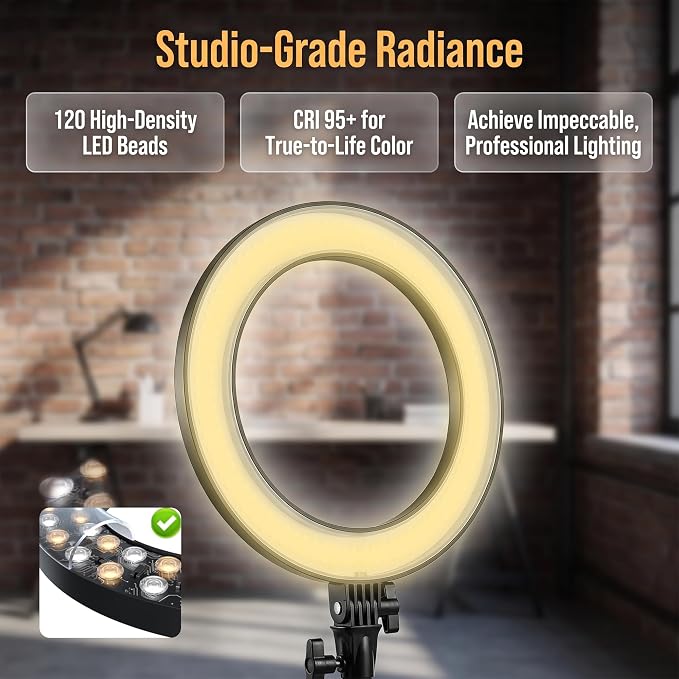 18-Inch Ring Light Kit, 55W, CRI 95, 70-Inch Tripod Stand | 3000K–6000K stepless dimming with touch and remote control for makeup, video recording, streaming and photography. - Image 2