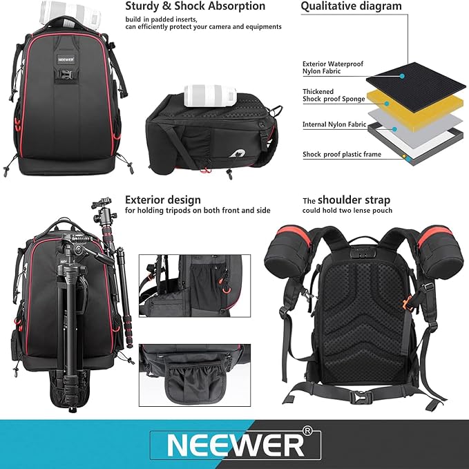 Neewer Pro Camera Case Waterproof Shockproof Adjustable Padded Camera Backpack Bag with Anti-theft Combination Lock for DSLR,DJI Phantom 1 2 3 Professional Drone Tripods Flash Lens and Other Accessory - Image 6