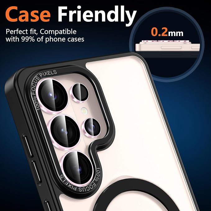 for Samsung Galaxy S26 Ultra Camera Lens Protector, Individual Metal Ring Tempered Glass Lens Cover, [Strong Adsorption] Scratch Resistant Ultra-Thin HD Clear Lens Cover, 1 Set-Pink Ring - Image 6