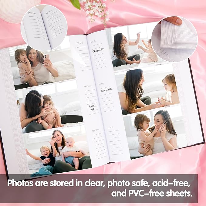 4x6 Photo Album Holds 360 Photos Writing Space, PU Leather, Black | Clear Acid-Free Sleeves, Memo Writing Areas, Front Display Window, Baby, Wedding, Travel & Family Picture Keepsakes - Image 5