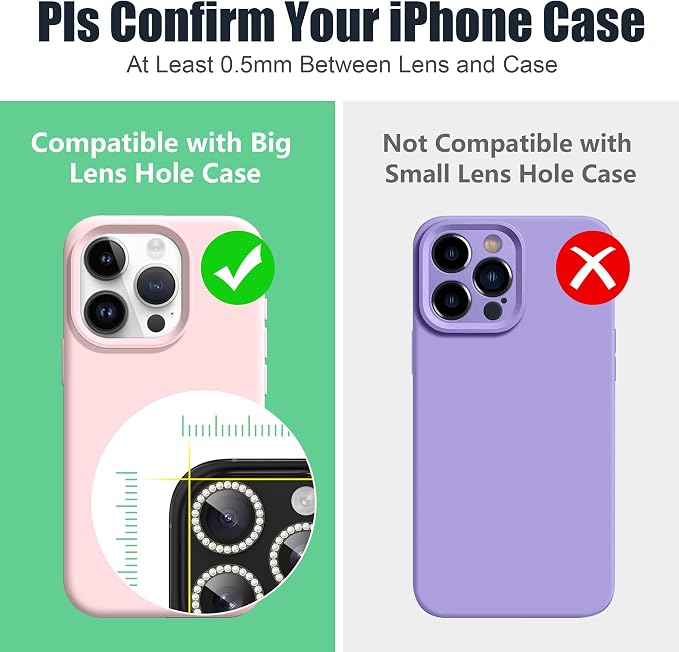 AGVEE 3+3 6 Pack for iPhone 16 Pro & Max Camera Lens Protector Cover | Individual Bling Diamond & Bling Glitter Sparkle Cute Gem Metal Ring, 9H Tempered HD Glass - Image 3