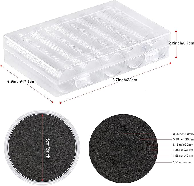 SPLF 100pcs Clear Plastic Coin Capsules, Coin Holder for Collector | Coin Collection Case with Gasket (20/25/30/35/40.6/46mm) for Silver Eagle Liberty Coin & JFK Half Dollar & Bitcoin More - Image 8