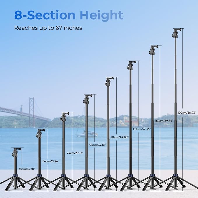 Kaitezenz 0.01s Auto Pop Open Camera Selfie Stick Tripod for DJI Osmo Pocket 4/3, 67" Aluminum Alloy Portable Expandable Stand Tripod Accessory for Gopro Video Recording OSMO Action Camera - Image 8