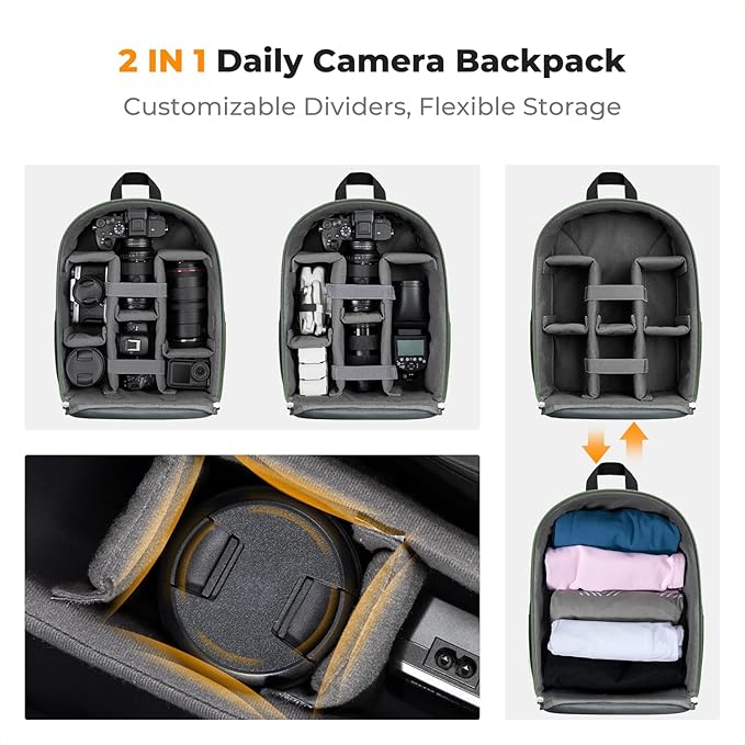K&F CONCEPT Camera Backpack, DSLR/SLR/Mirrorless Photography Camera Bag | 14in Laptop Compartment & Rain Cover, 600D Fabric for Travel & Daily, Men & Women, Dual-Mode Detachable Dividers, Green, B19 - Image 4