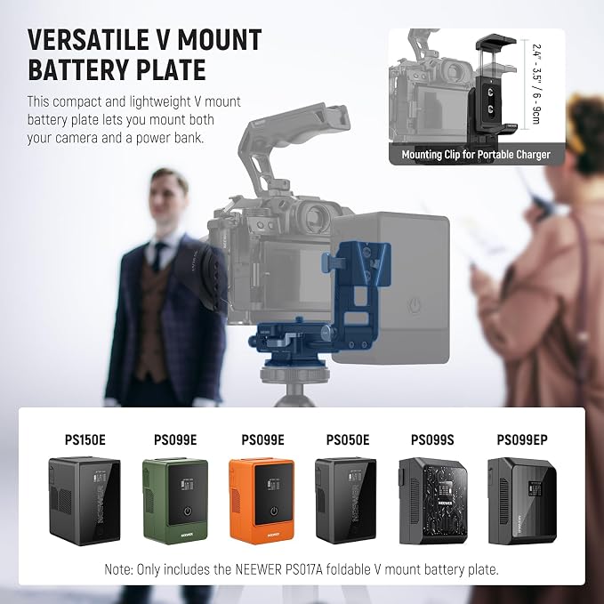 NEEWER V Mount Battery Plate with Arca Type QR Plate, Portable Charger Holder, Foldable V Lock Adapter for NEEWER PS099E, Compatible with DJI RS4 RS3 Gimbal Camera Cage Video Rig Accessories, PS017A - Image 2