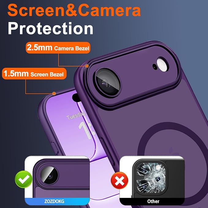 for iPhone Air Case with Privacy Screen Protector, Purple | Full Camera Protector, Magnetic, Compatible with MagSafe, Translucent Matte Shockproof Cover for iPhone 17 Air Women Girls - Image 7